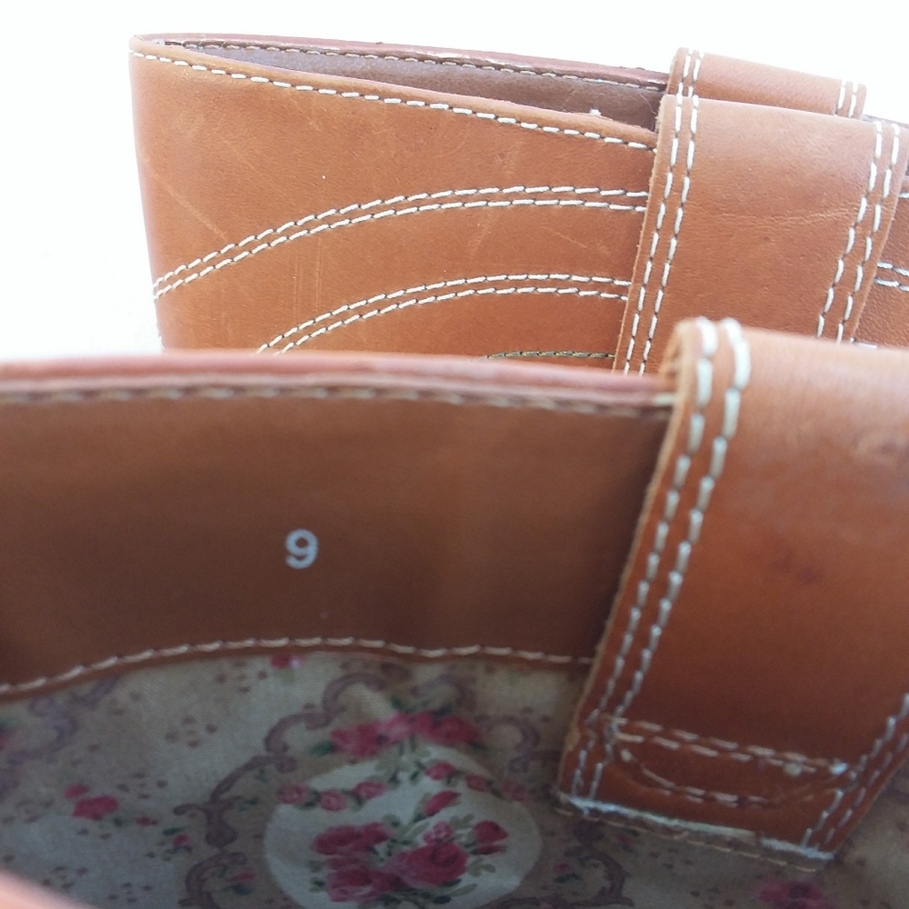 Seychelles Tan Heeled Boots with Floral Embroidery 9 - Picture 5 of 9